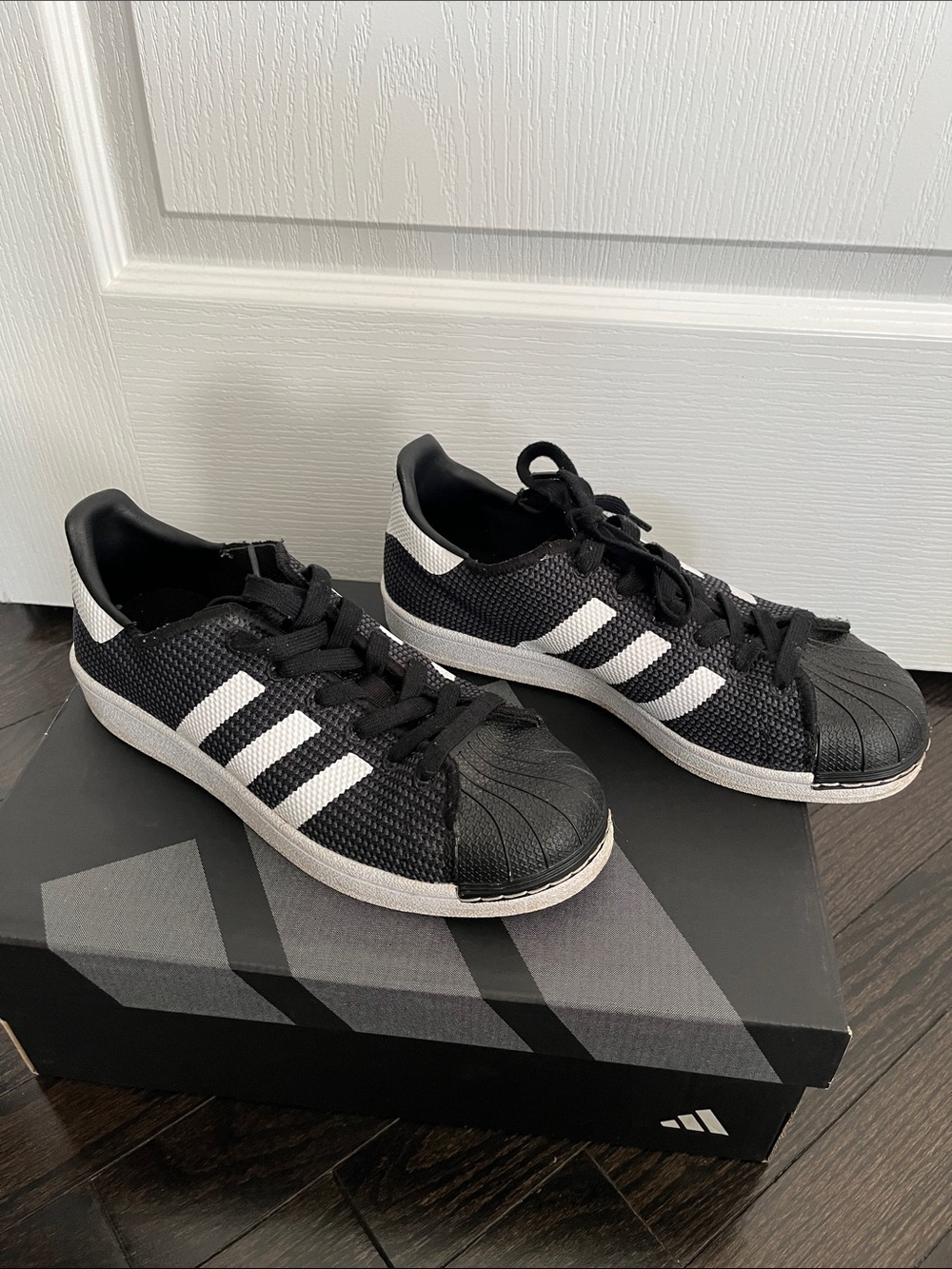 adidas Kids Black and White Classic Shell-Toe Sneakers
